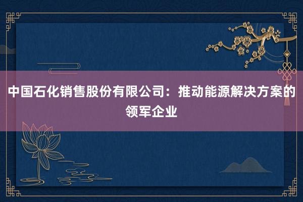 中国石化销售股份有限公司：推动能源解决方案的领军企业